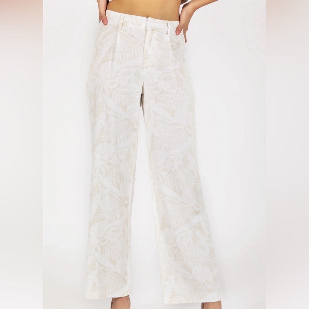 SoundStyle Linen Blend Wide Leg Pants Trousers Sand Palm Print Women’s 16